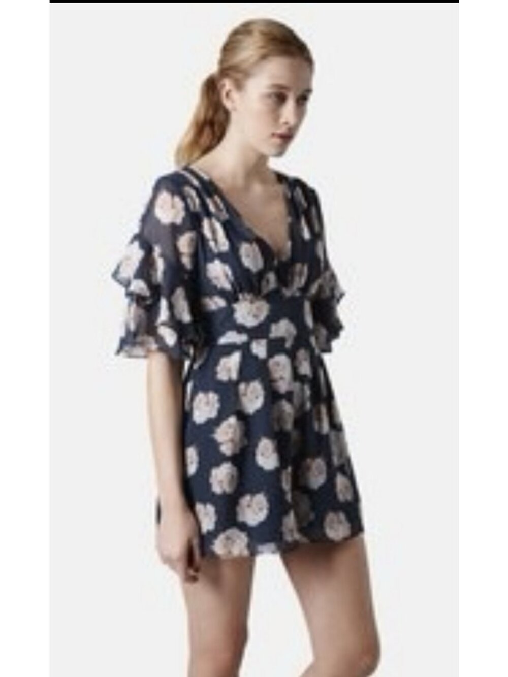Women Topshop Floral Romper Sz: 8 Navy Blue  pink rose print Jumpsuits Playsuits